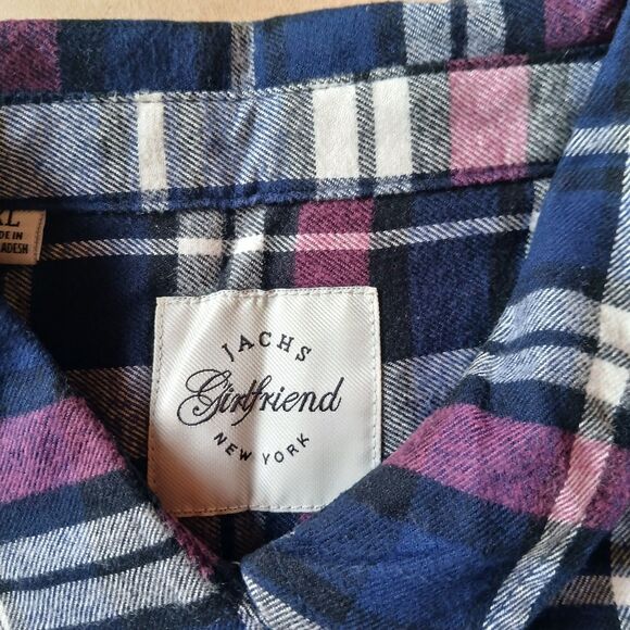 Jachs Girlfriend Blue Purple Plaid Soft Flannel Shirt Size XL Long Sleeve Hike - Picture 3 of 11